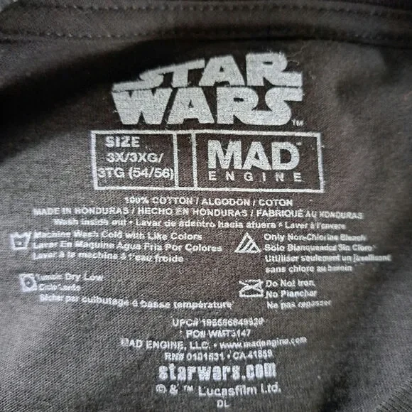 Star Wars NWT Men's 3X Cartoon Darth Vader Luke Skywalker Princess Lei Black Tee - Picture 5 of 5